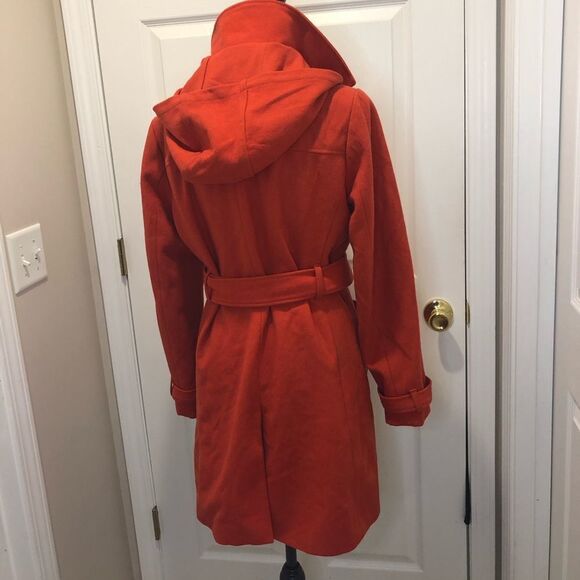 Banana Republic orange belted pea coat with hood size medium - Picture 6 of 16